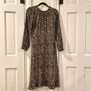 Gorgeous J. Crew Size 2 Ruffle Neck Peasant Dress Animal Leopard Print